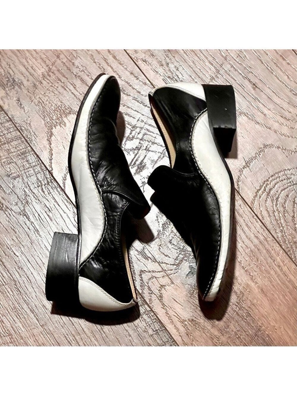 CHRISTIAN DIOR vintage black and white slip on leather loafers. Size 37